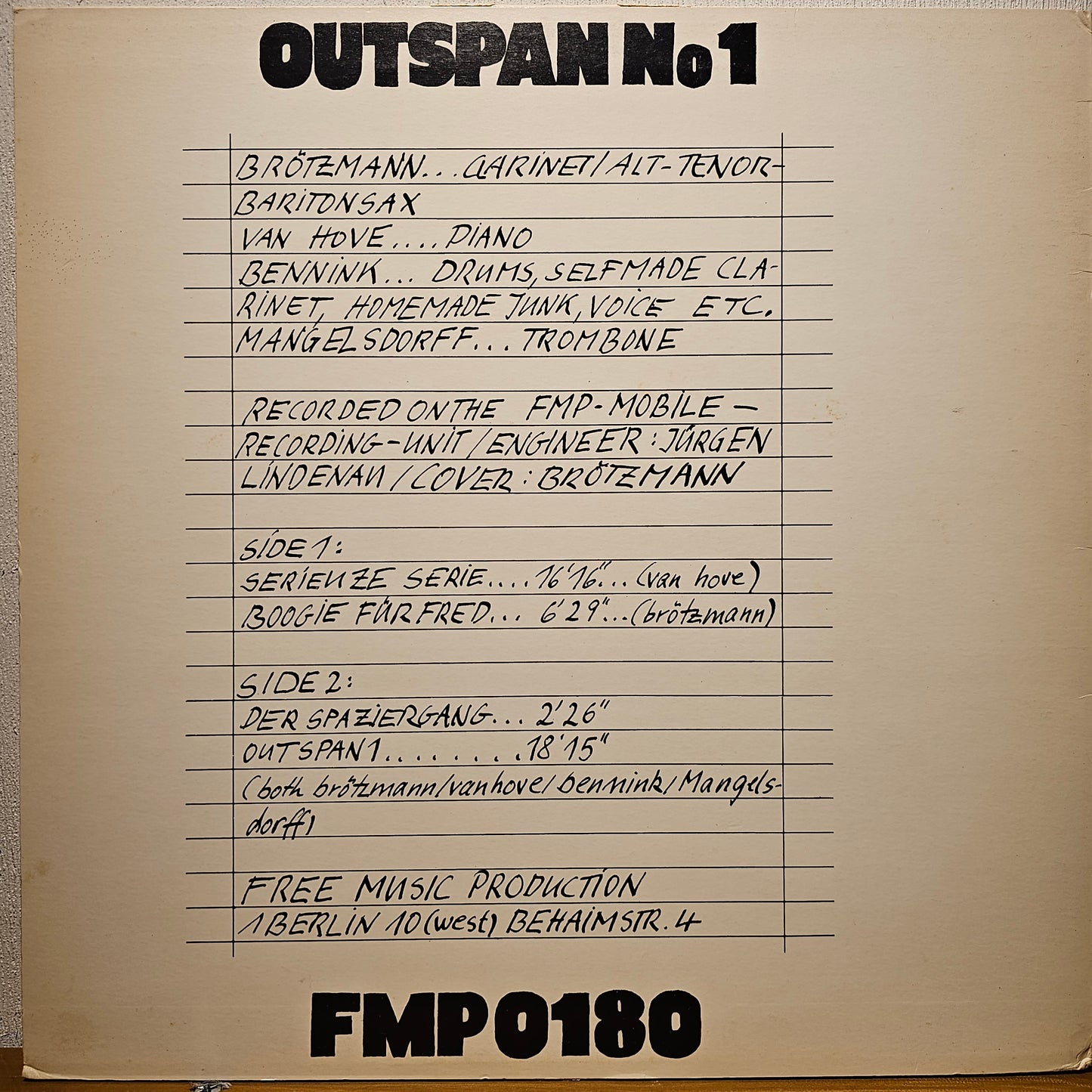 Brötzmann / Van Hove / Bennink Plus Albert Mangelsdorff – Outspan No 1