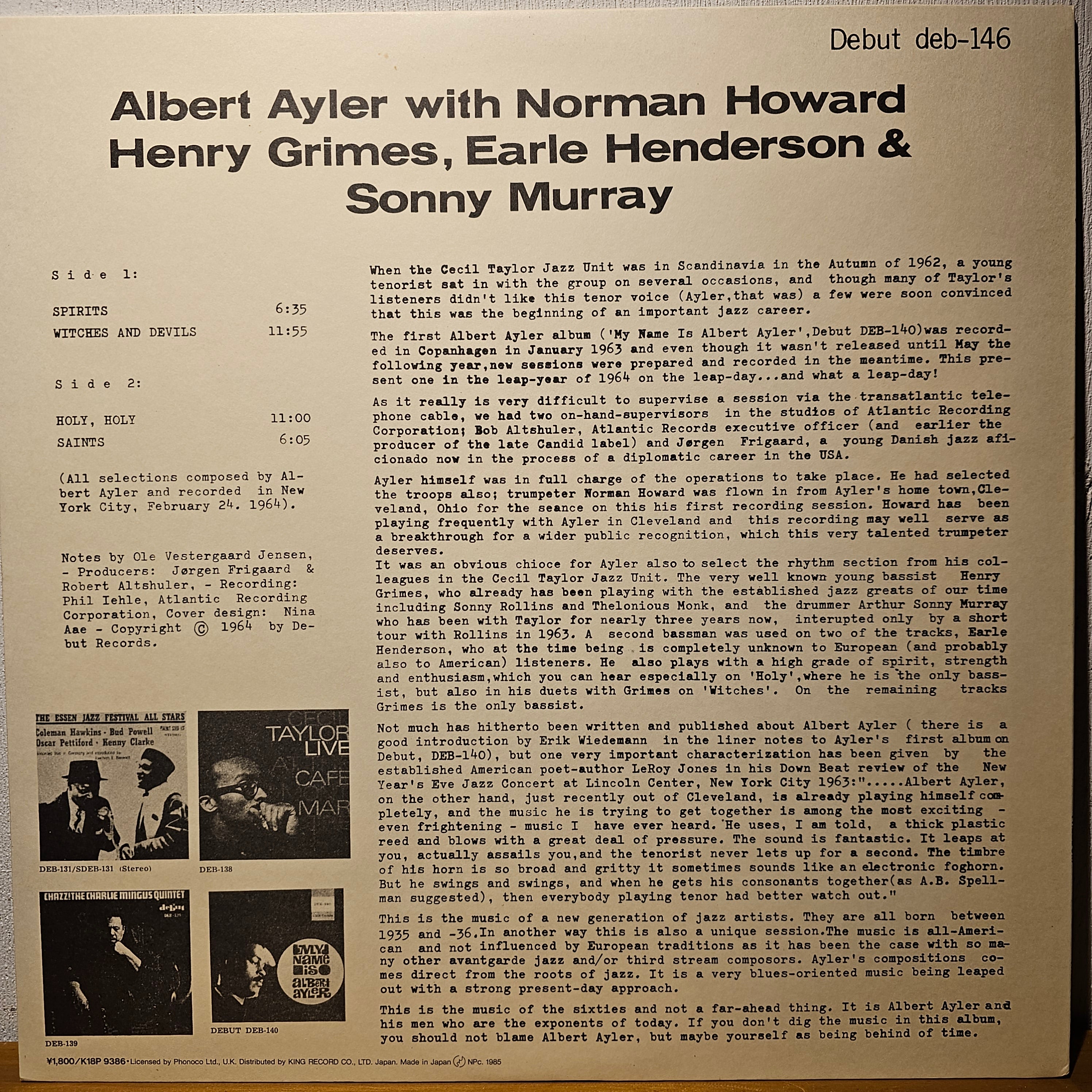 Albert Ayler – Spirits – MUSTA LEVY -music base-
